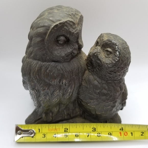 Vintage Owl Collection Otagiri Stoneware Bronze Pair Cryptomeria Wood Figurine - Picture 12 of 16